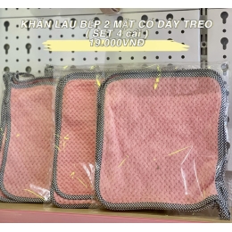 Khăn lau bếp 2 mặt có dây treo (set 4 cái)